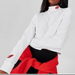 Nike Kiss Womens Sportswear Crew Long Sleeve Top, embroidered lips, womens XS